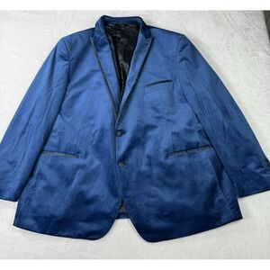 Linea Uomo Blazer Mens 56R Velvet Blue Black Trim Sport Coat Jacket Retro Money